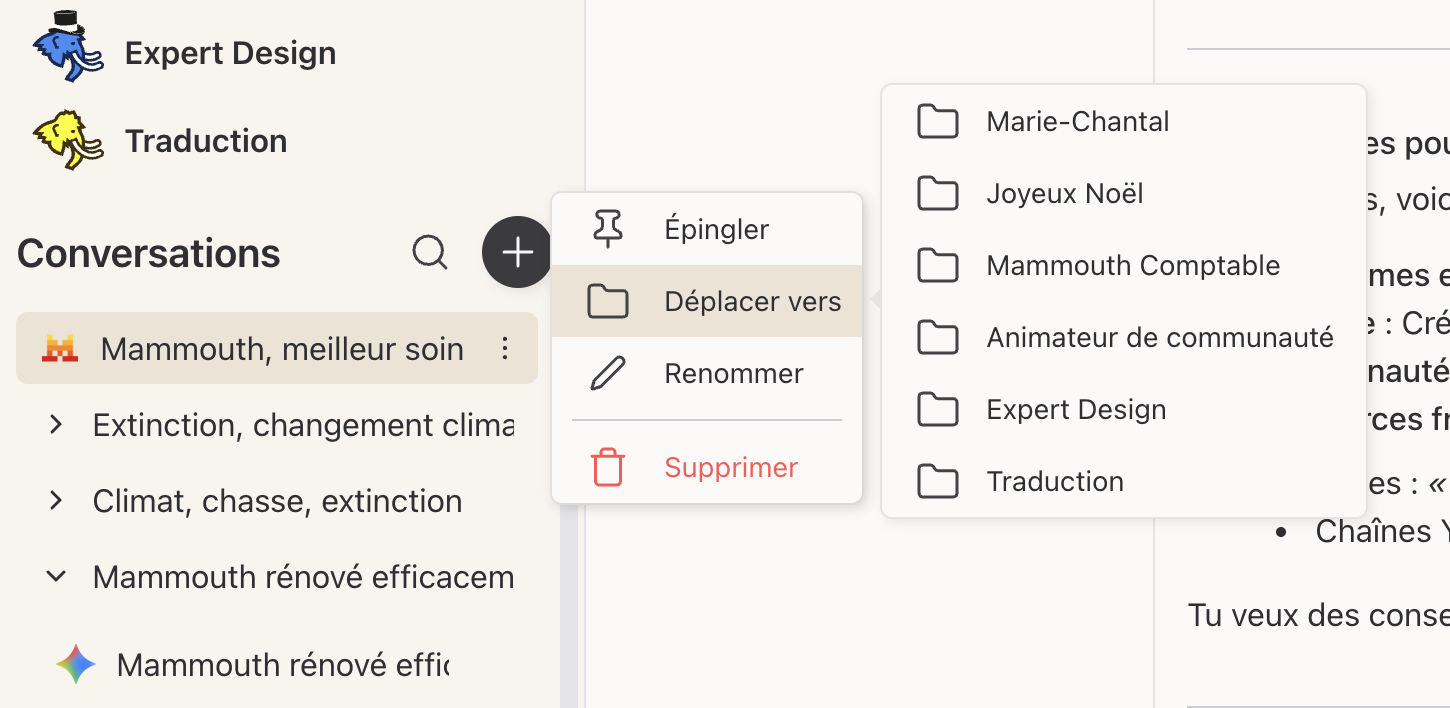 Move conversations between mammouths